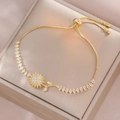 Adjustable golden sunflower bracelet with marquise-cut crystals and slider closure - Gold Sunflower Marquise Zirconia Style (TS0112)