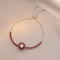 Detail of sunflower bracelet with red marquise gems and adjustable slider chain - Ts0671--5