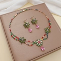 Colorful zircon jewelry set with flower necklace and matching earrings in gold finish - Multicolor Crystal Flower (3)