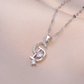 Silver CD initial pendant necklace with cubic zirconia on elegant silk background - CD Letter Pendant Necklace (X0808) / Steel