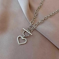Titanium steel heart pendant necklace with OT buckle and chunky chain for women - Silver Heart T-Clasp