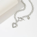 Titanium steel heart pendant necklace with chunky chain and OT toggle clasp closure - Heart Necklace (T0073)