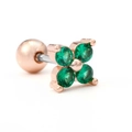 Macro shot of rose gold flower stud earring with green zircons and ball screw back - Rose Gold Plated Green Stone