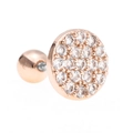 Detail of rose gold geometric round stud earring with pavé zircon and screw ball back - Large (8mm) / Rose Gold