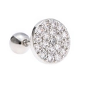 Macro view of geometric round pave zircon stud earring with threaded screw back ball - Small (7mm) / Silver