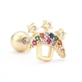 Goldener Ohrstecker mit regenbogenfarbenen Zirkonia und Sternen auf weißem Hintergrund - Gebogener Regenbogen Stern Stil - Gold (EGD0080)