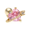 Pink heart crystal screw-back stud earring with gold-plated Saturn ring texture - Pink Heart Saturn Ring Style (EGD0176 Pink)