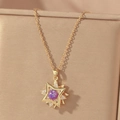 Golden titanium hexagram star necklace with purple opal stone and tiny diamonds - Gold & Purple Hexagram Gemstone Style (X0653)