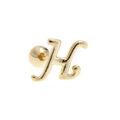 Macro view of 18K gold letter H stud earring with secure screw-back ball closure - Letter H / Gold