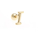 Macro shot of 18K gold letter I stud earring with a secure screw-back ball design - Letter I / Gold