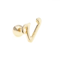 Detailed macro of a cursive 18K gold letter V stud earring with a secure screw-back ball - Letter V / Gold