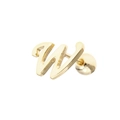 Macro view of 18K gold letter W stud earring featuring a polished finish and screw back ball - Letter W / Gold
