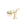 Macro shot of 18K gold letter V cartilage earring with threaded ball back screw - Letter Y / Gold
