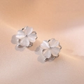 Silver four-leaf clover stud earrings with translucent opal-effect petals for women - Rotating Opal Earrings (E0116)