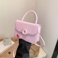 Borsa a tracolla rosa in pelle PU con manico rotondo e fibbia dorata circolare - Rosa