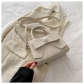Sac à main blanc crème avec nœud et strass en forme de cœur au design carré compact - Blanc Cassé