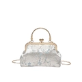 Sac coque chic en jacquard chinois avec motifs floraux bleus et poignée en métal - Bleu