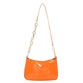 Sac à bandoulière en cuir verni orange avec gaufrage papillon et chaîne dorée - Orange