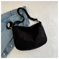 Black corduroy crossbody crescent bag with adjustable strap and small round coin purse - Black