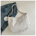 Cream white corduroy crossbody bag with round coin purse and adjustable strap - White