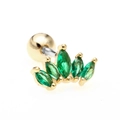 Golden crown bow stud earring with green marquise zircon and ball screw back closure - 5-Stone Fan Crown Style (EGD0265) / Gold/Green