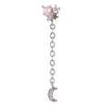 Detail of star and moon dangle earring with pink bead and zircon stone embellishments - Star Moon Long Tassel Style (EGD0067) / Silver