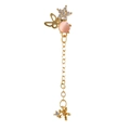Chic gold butterfly star earring with pink cat-eye stone and long hanging chain tassel - Butterfly Flower Long Tassel Style (EGD0068) / Gold