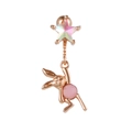 Rose gold chain earring with star gem and rabbit charm featuring a pink stone - Star Rabbit / Rose Gold