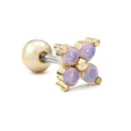 Minimalist flower barbell piercing with gold finish and purple opal gemstone petals - Four-Petal Flower Pink Opal Style (EGD0171 Pink Opal)