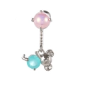 Schattig zilveren piercing sieraad met roze opaal kraal en blauwe muis hanger - Beer Stijl / Zilver