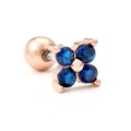 Rose gold four-leaf clover cartilage stud earring with deep blue zircon stones - Rose Gold Plated Dark Blue Stone