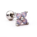 Pink gemstone flower ear stud with titanium steel screw back and silver finish - Silver Pink Gemstone