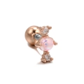 Clou d'oreille en opale rose et zircon avec finition en or rose 18 carats et bille - Opale Rose Trois Pierres (EGD0051) / Or rose