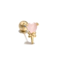 Boucle d'oreille cœur rose avec nœud doré et fermoir à bille vissée sûre - Baguette Magique Cœur (EGD0048) / Or