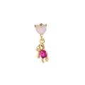 Boucle d'oreille cœur rose et ours doré ornée d'une gemme fuchsia brillante - Ours Cœur Pierre Rose (EGD0074) / Or