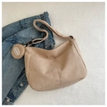 Beige corduroy tote bag with small coin purse and textured striped fabric surface - Khaki