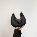 Minimalist black crescent dumpling bag with matte leather finish and gold buckle hardware - Black