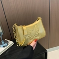 Champagne gold faux leather shoulder bag with embossed butterfly and chain strap - Gold