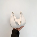 Minimalist white crescent hobo bag with smooth faux leather and gold hardware - White