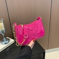 Magenta glossy patent leather underarm bag with butterfly embossing and gold chain - Rose Red