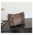 Brown vintage tote bag with large letter print and metallic chain shoulder strap - Coffee