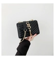 Classic black quilted chain shoulder bag with gold V-stitch and tassel details - Black
