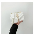 White V-quilted chain shoulder bag with gold SS logo and tassel detail for women - White