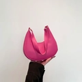 Rose pink hobo crescent handbag in premium PU leather with gold metal accents - Rose Red