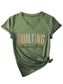 Detail of dark green V-neck T-shirt with 'Quilting' slogan print and stylish side knot - S / Olive Green