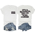 T-shirt blanc avec impression 'Kill Cancer' au dos et short en jean déchiré à plat - Blanc (Police Noire)