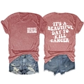 T-shirt infirmière oncologie avec slogan It's a Beautiful Day to Kill Cancer sur rouge chiné - Or Rose (Police Blanche)