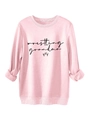 Close-up of pink crewneck sweatshirt with wrestling grandma text and ribbed cuffs - Pink