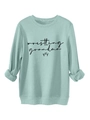 Detail of mint green sweatshirt featuring wrestling grandma text and ribbed cuffs - Light Green