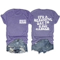 Vue avant et arrière du t-shirt violet Oncology Nurse avec imprimé graphique et denim - Violet (Police Blanche)